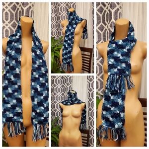 Handmade Knitted Scarf Multi-color Blue